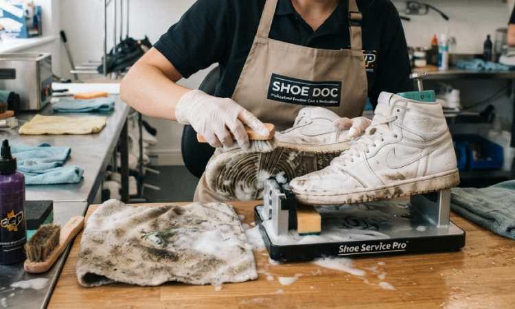 Memilih laundry sepatu profesional, Sumber: AI